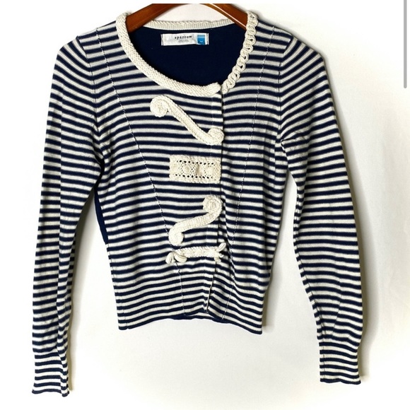 Anthropologie Sparrow Loose Lines navy white Striped Cardigan/S - Picture 2 of 9